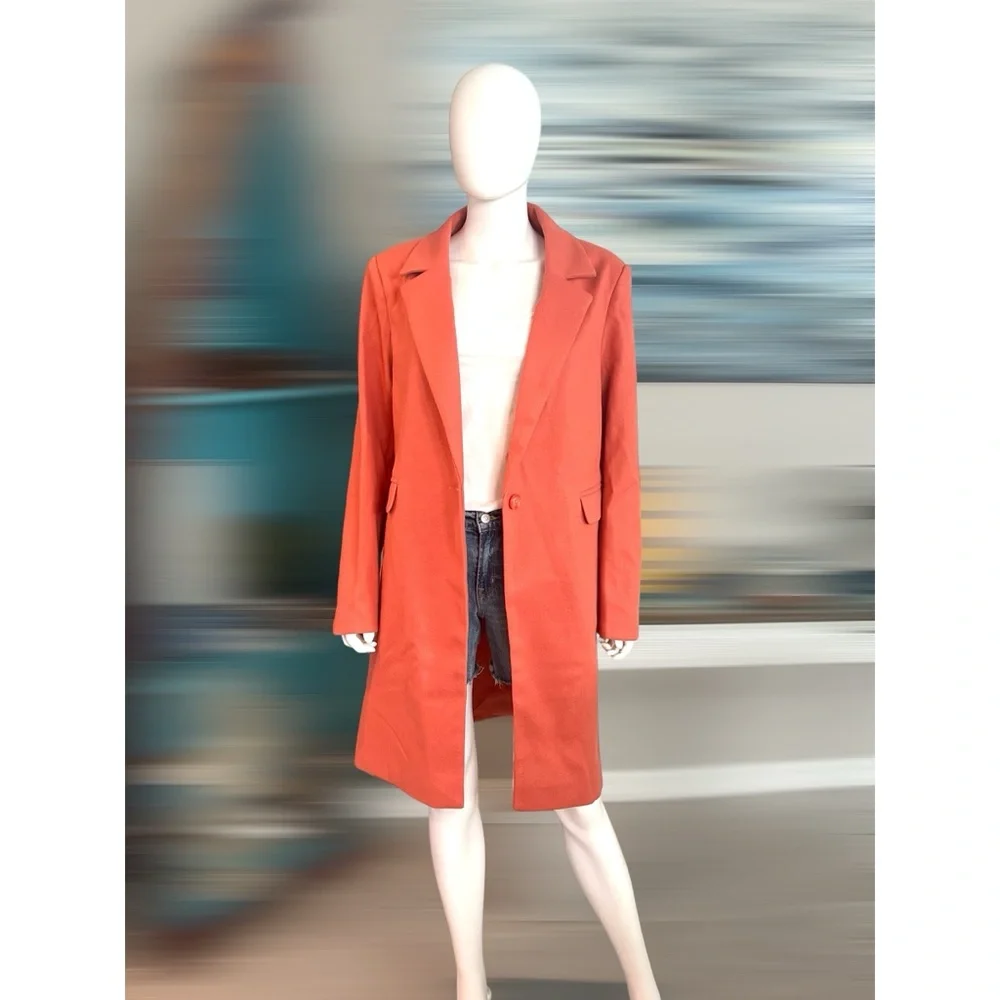 Classy coral peach button closure coat S M L - Picture 6 of 7